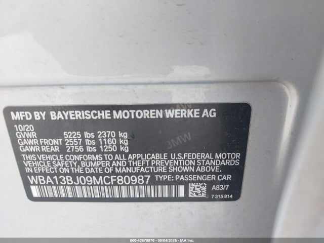 WBA13BJ09MCF80987 BMW 530I