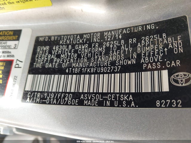 Toyota 2ar-fe 2015 4T1BF1FK8FU902737 Image 9