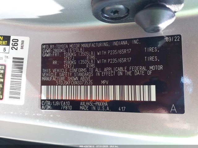 5TDJSKFC6NS073535 Toyota a25a-fxs, 5nm, 4nm