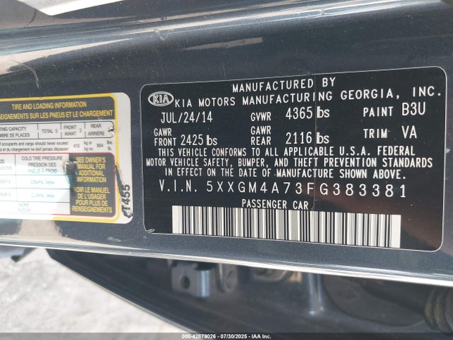 5XXGM4A73FG383381 KIA dohc gdi theta ii