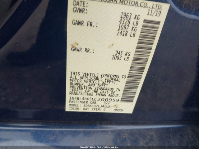 Nissan 2020 2020 1N4BL4BV3LC200959 Image 9