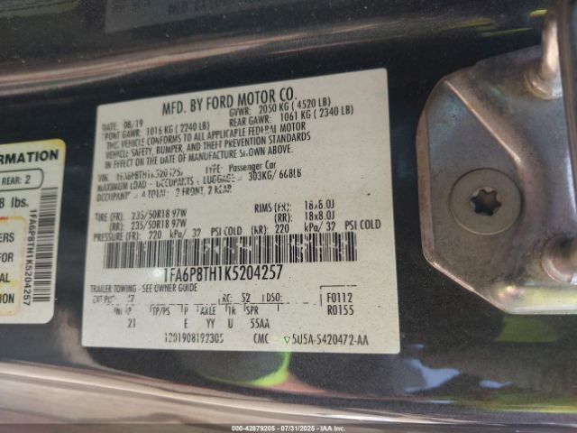 2019 FORD MUSTANG 1FA6P8TH1K5204257 Photo 8