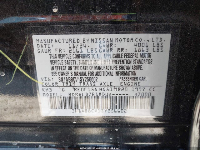 3N1AB8CV1SY256602 Nissan 2025