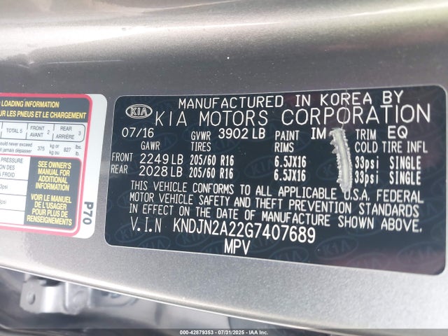 KIA gdi gamma 2016 KNDJN2A22G7407689 Image 9