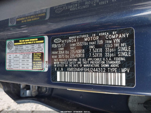 KM8SN4HF6HU244312 Hyundai gdi lambda ii