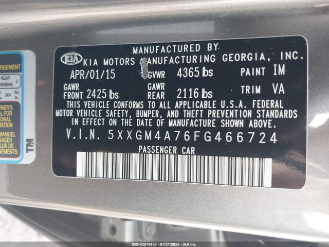 5XXGM4A76FG466724 KIA dohc gdi theta ii