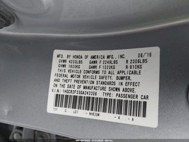 1HGCR2F35GA243356 Honda k24w1