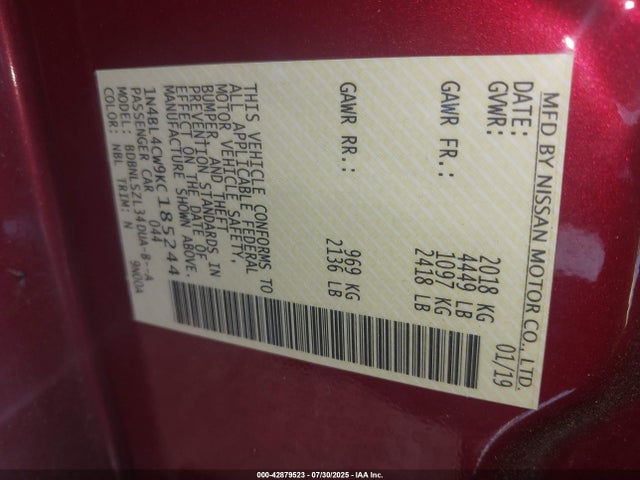 1N4BL4CW9KC185244 Nissan 2019