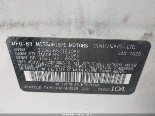 2020 MITSUBISHI MIRAGE G4 ML32F4FJ1LHF07080 Photo 8