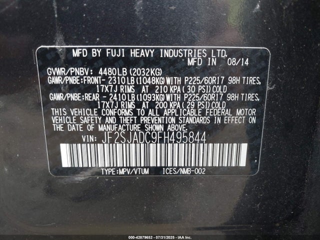 Subaru 2.5na u5 2015 JF2SJADC9FH495844 Image 9