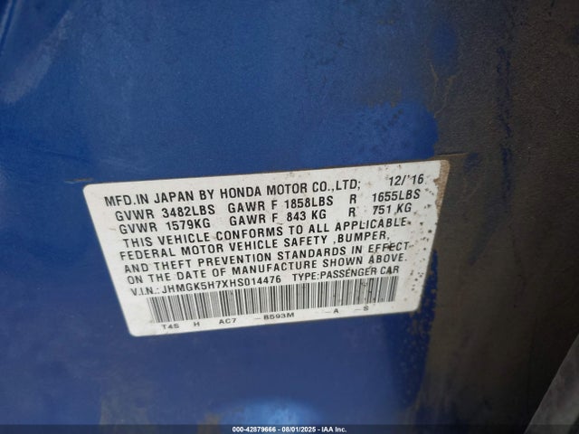 JHMGK5H7XHS014476 Honda l15b1/l15b3