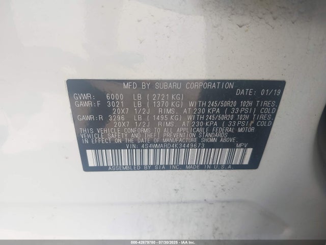 4S4WMARD4K3449673 Subaru Ascent