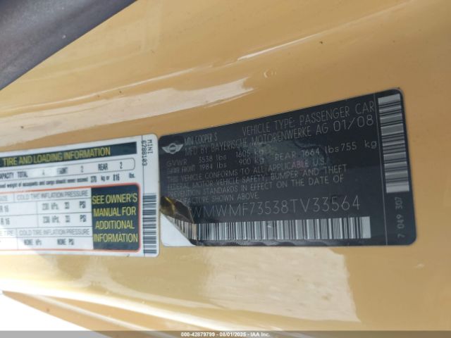 2008 MINI COOPER S WMWMF73538TV33564 Photo 8