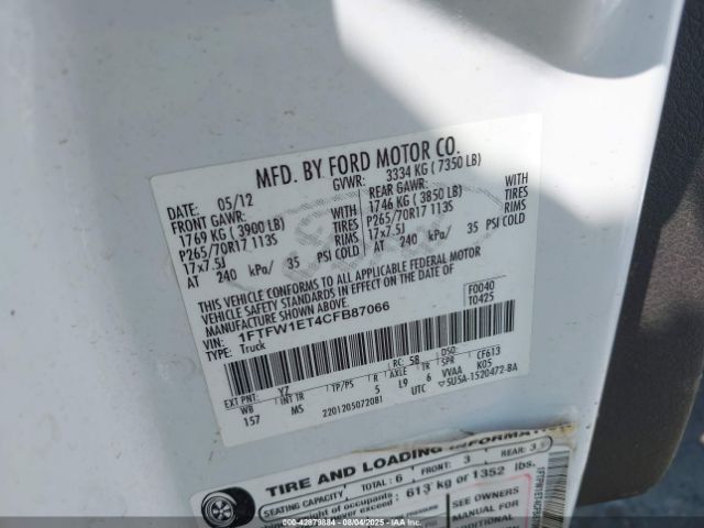 2012 FORD F-150 1FTFW1ET4CFB87066 Photo 8