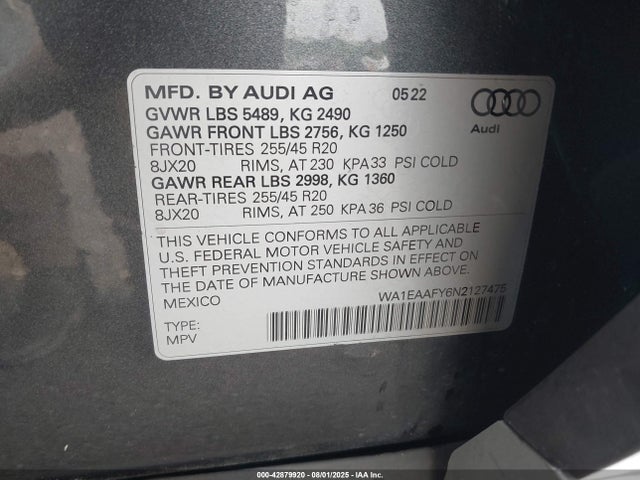 2022 AUDI Q5 WA1EAAFY6N2127475 Photo 8