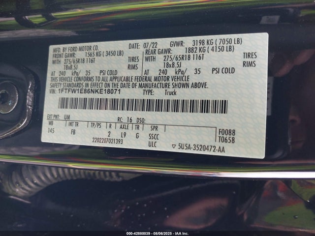 1FTFW1E86NKE18071 Ford gtdi