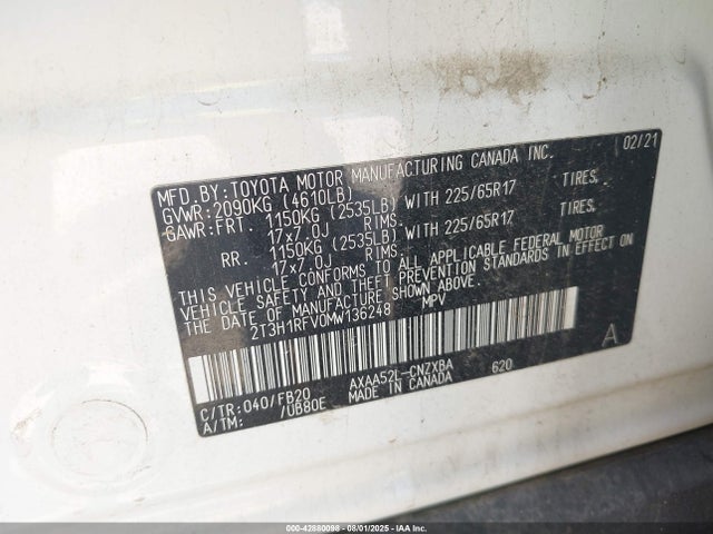 2T3H1RFV0MW136248 Toyota a25a-fks
