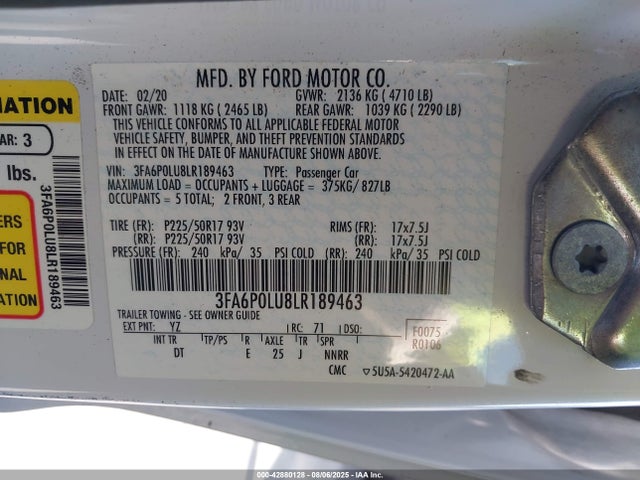 Ford 2.0l 4v atk hev 2020 3FA6P0LU8LR189463 Image 9