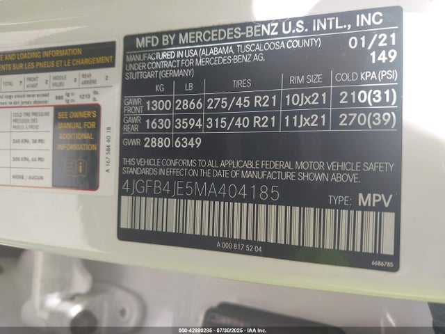 Mercedes-Benz m264 2021 4JGFB4JE5MA404185 Image 9