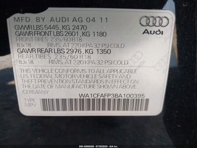 2011 AUDI Q5 WA1CFAFP3BA100395 Photo 8