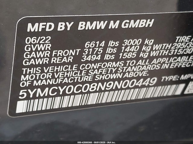 5YMCY0C08N9N00449 BMW 2022