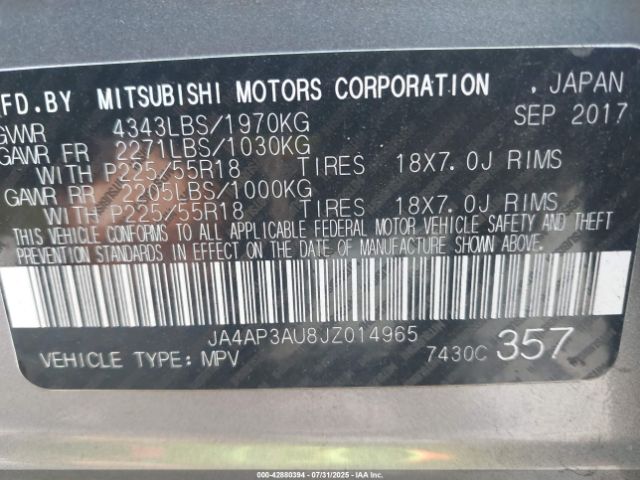 2018 MITSUBISHI OUTLANDER SPORT JA4AP3AU8JZ014965 Photo 8