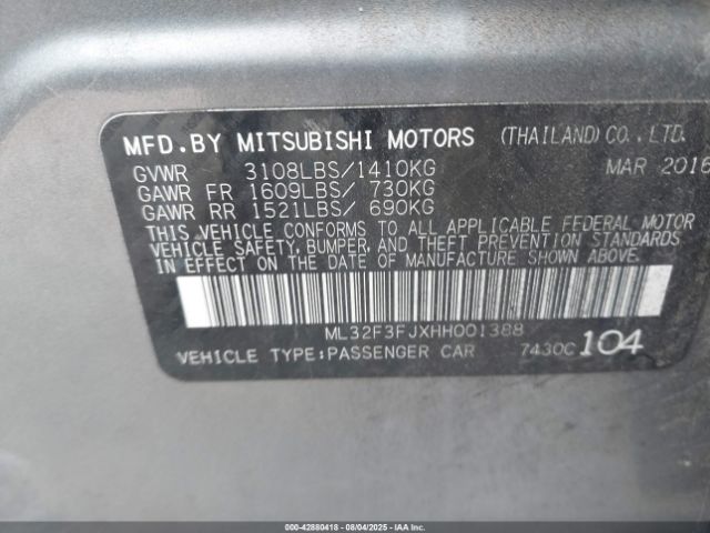 2017 MITSUBISHI MIRAGE G4 ML32F3FJXHH001388 Photo 8