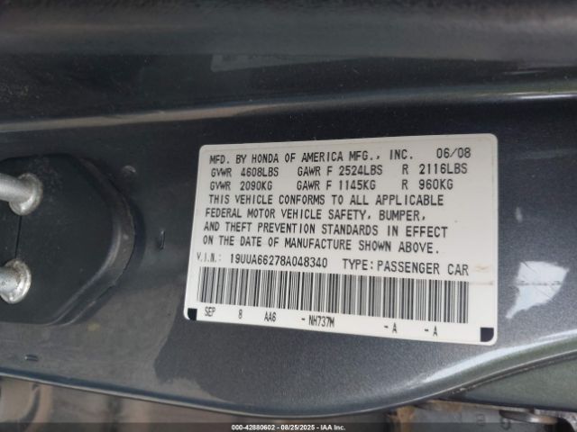 2008 ACURA TL 19UUA66278A048340 Photo 8