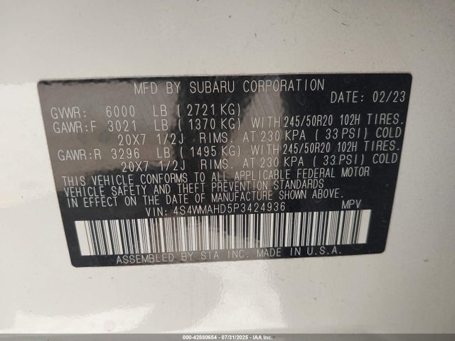 4S4WMAHD5P3424936 Subaru Ascent