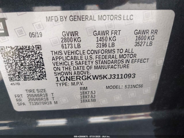 1GNERGKW5KJ311093 Chevrolet lfy - spark ignited direct injection, atss, gen 1