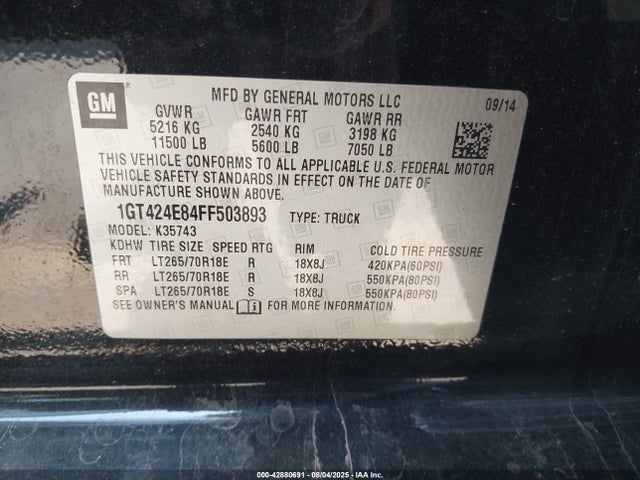 GMC lml 2015 1GT424E84FF503893 Image 9