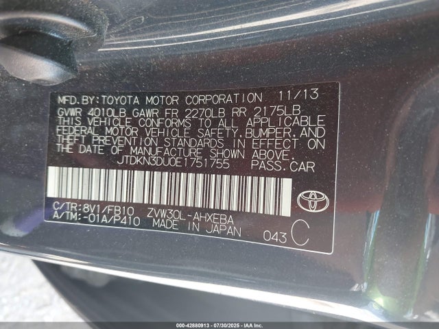 JTDKN3DU0E1751755 Toyota 2zr-fxe+3jm