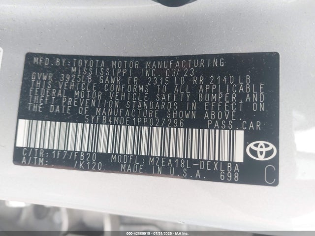 Toyota m20a-fks 2023 5YFB4MDE1PP027296 Image 9
