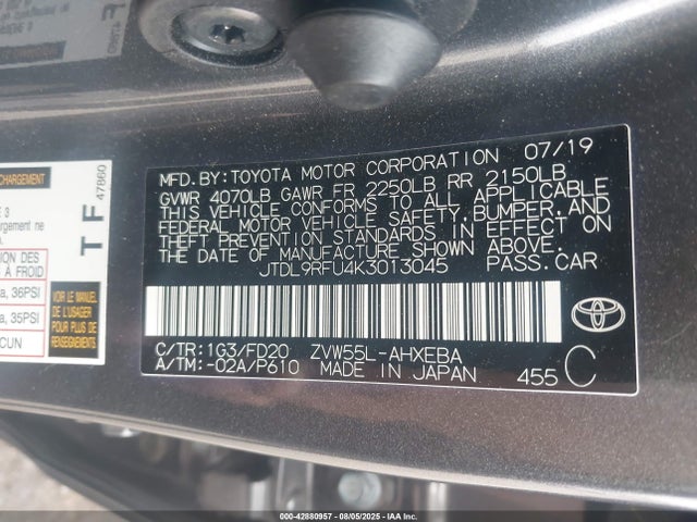 JTDL9RFU4K3013045 Toyota 2zr-fxe,1nm