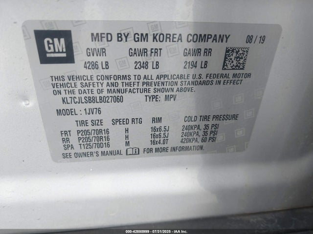 KL7CJLSB8LB027060 Chevrolet luv - mfi, variable valve timing, e85 max, alum