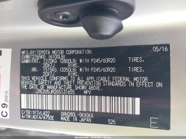 Toyota 1gr-fe 2016 JTEZU5JR2G5131655 Image 9