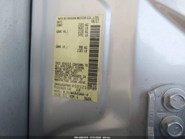 Nissan Maxima 2017 1N4AA6AP4HC450525 Image 9