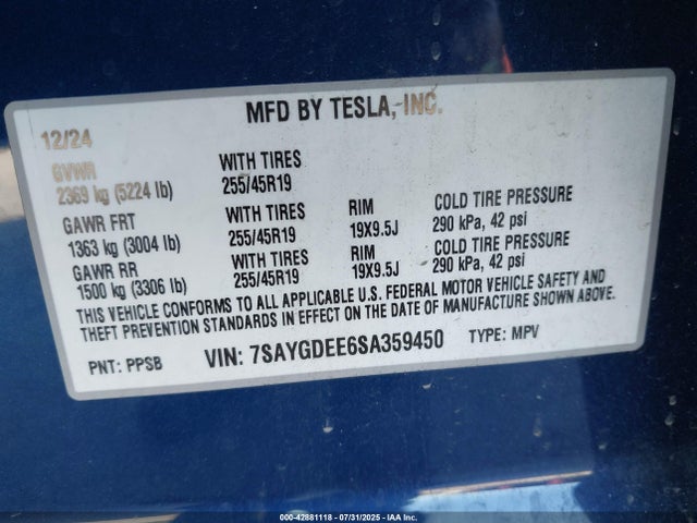 2025 TESLA MODEL Y 7SAYGDEE6SA359450 Photo 8