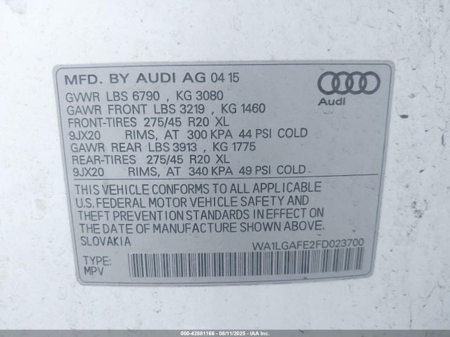 2015 AUDI Q7 WA1LGAFE2FD023700 Photo 8