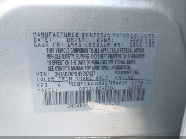 Nissan Sentra 2017 3N1AB7APXHY387437 Image 9