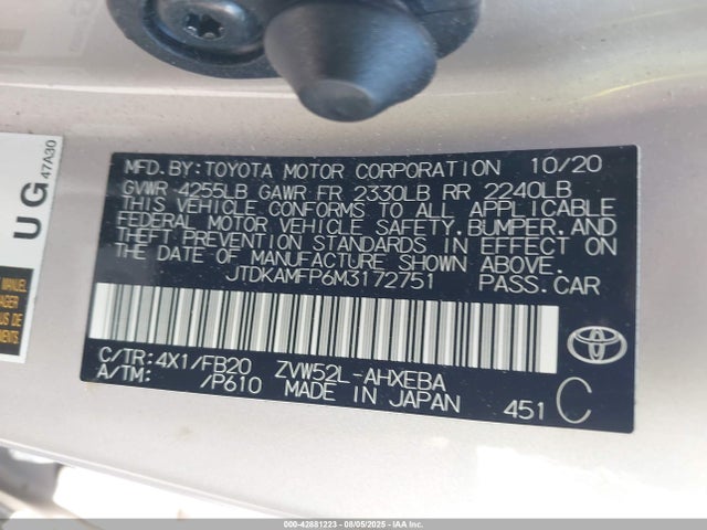 JTDKAMFP6M3172751 Toyota 2zr-fxe, 1nm+1sm