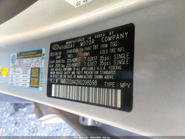 KM8J33A42HU398598 Hyundai gdi nu