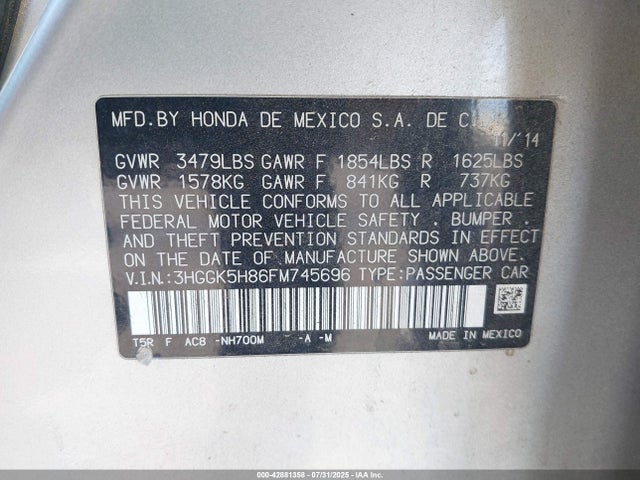 3HGGK5H86FM745696 Honda l15b1