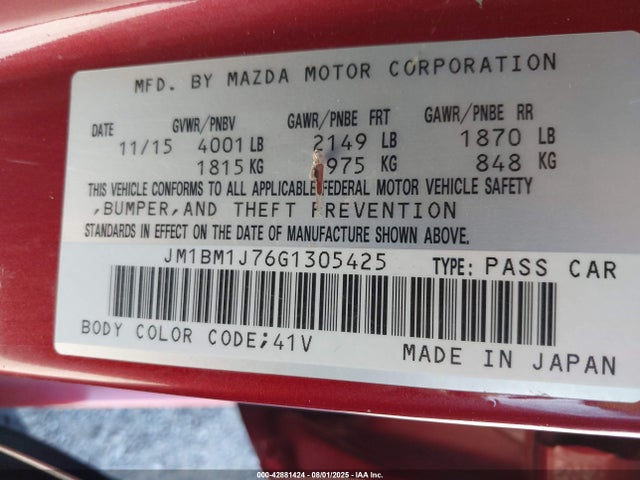 JM1BM1J76G1305425 Mazda pe