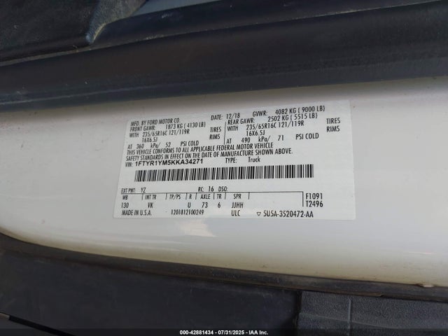 1FTYR1YM5KKA34271 Ford 2019