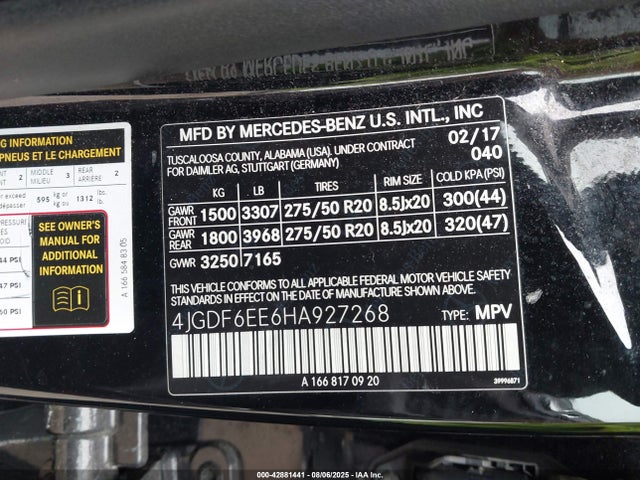 4JGDF6EE6HA927268 Mercedes-Benz m276