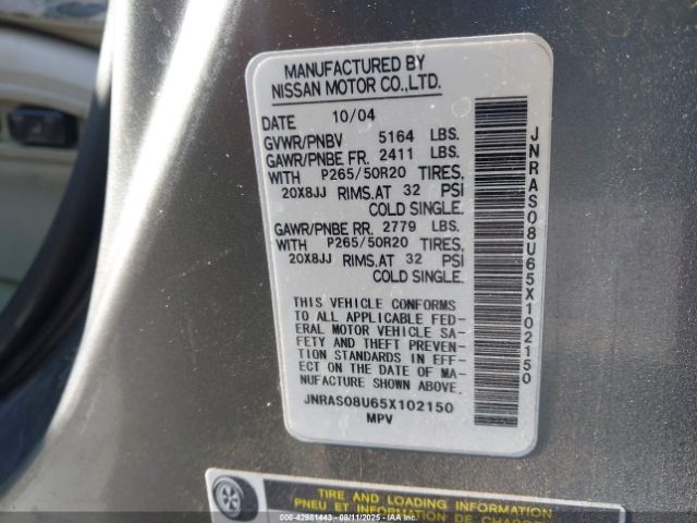 2005 INFINITI FX35 JNRAS08U65X102150 Photo 8