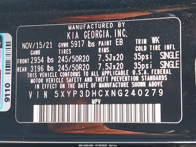 KIA gdi lambda-ii 2022 5XYP3DHCXNG240279 Image 9