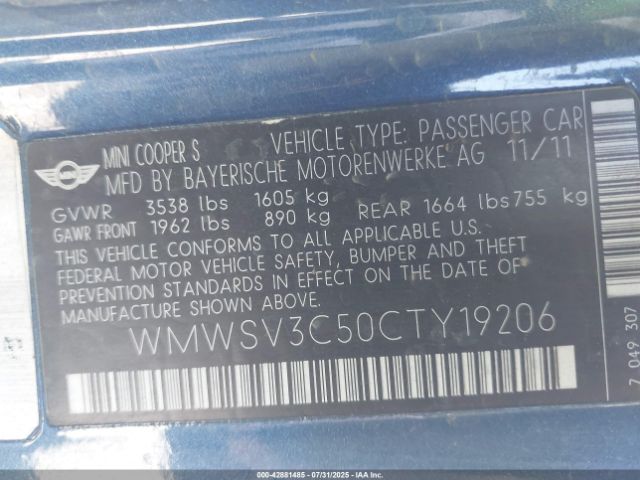 2012 MINI COOPER S WMWSV3C50CTY19206 Photo 8
