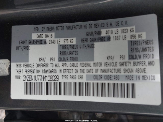 3MZBN1U77HM108029 Mazda pe